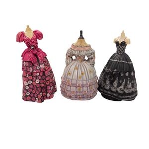 Vintage Victorian Dress Form Trinket Boxes Set‎ of 3 Resin Figurines 5" preloved